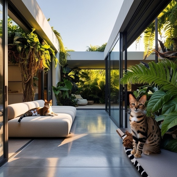 HANDCRAFTED digital interior design design print with bengal cats by me NWT - Picture 1 of 8